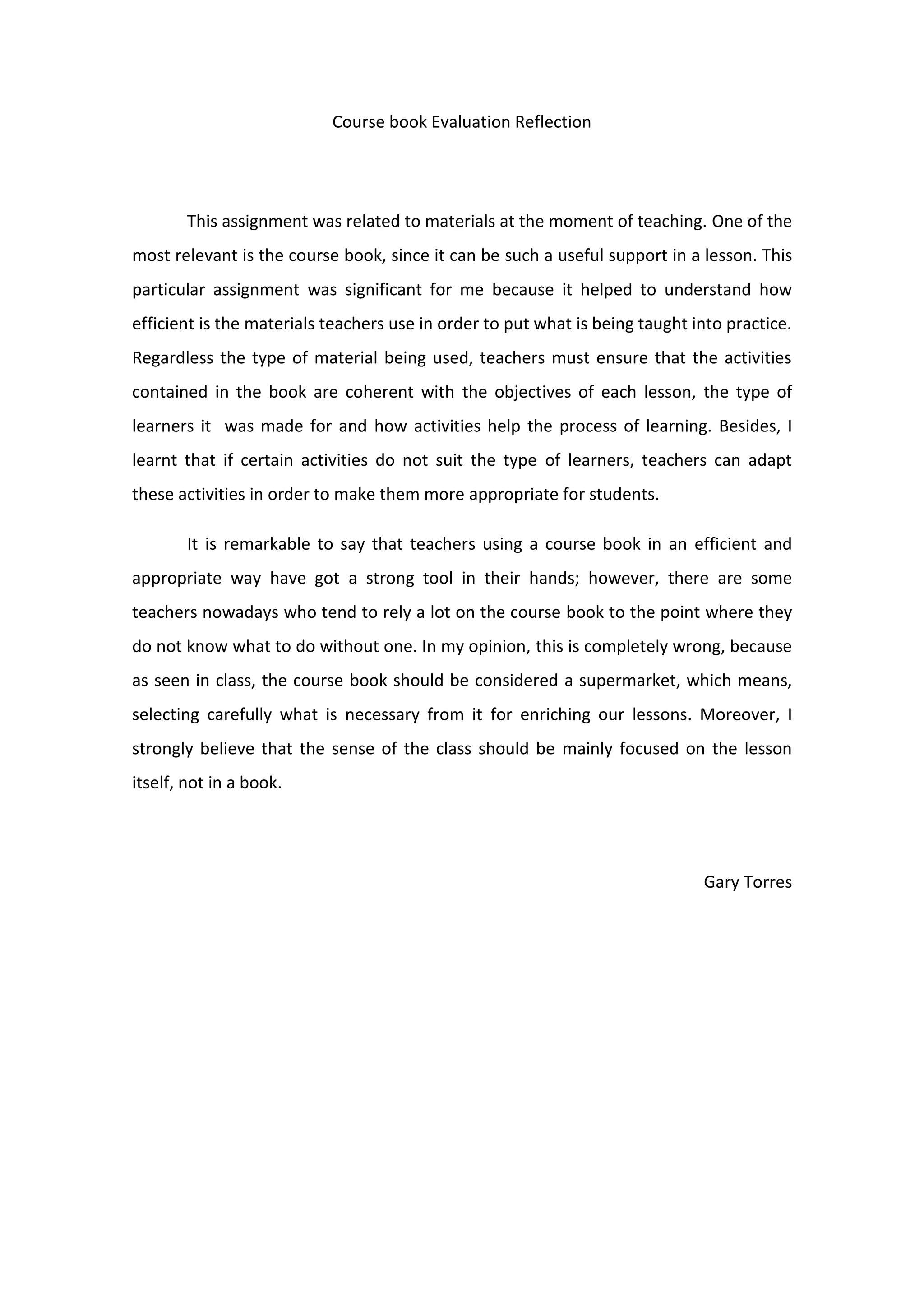 Coursebook Evaluation Reflection Docx