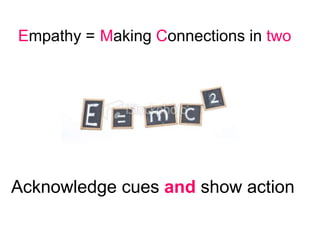 E mpathy =   M aking  C onnections in  two  ways Acknowledge cues  and  show action 