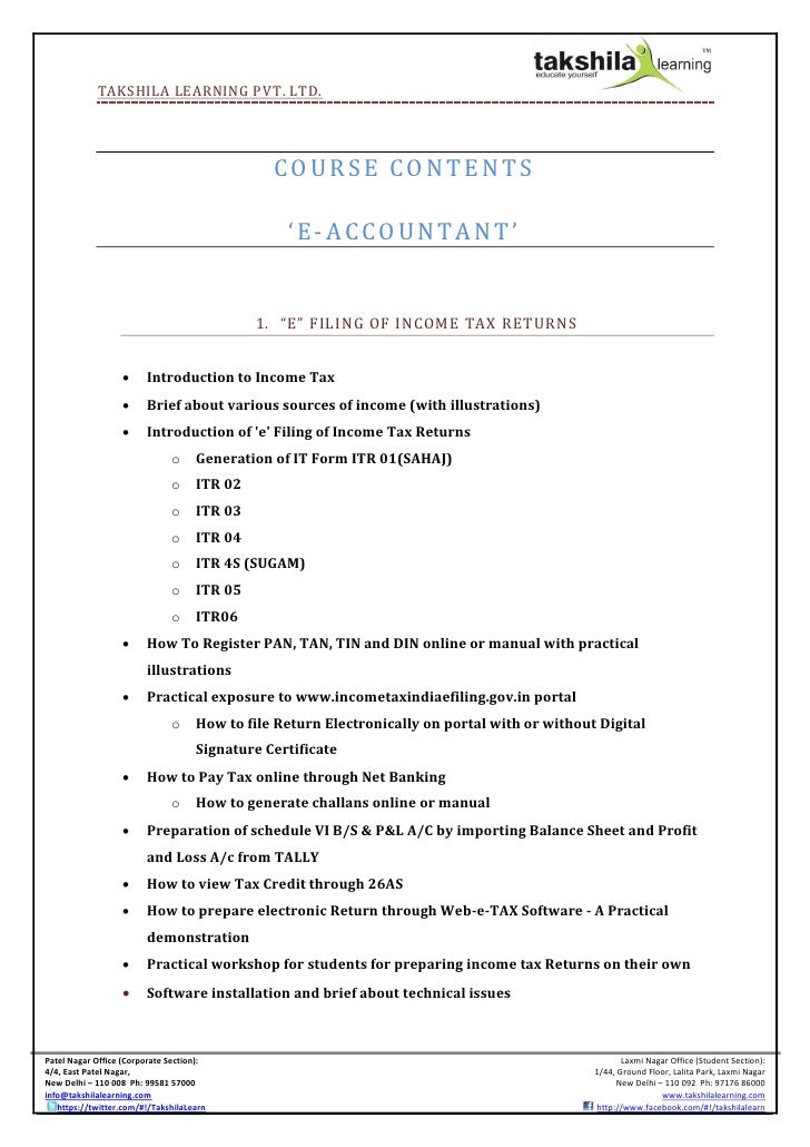 Course Contents for e Accountant Course Contents for e Accountant