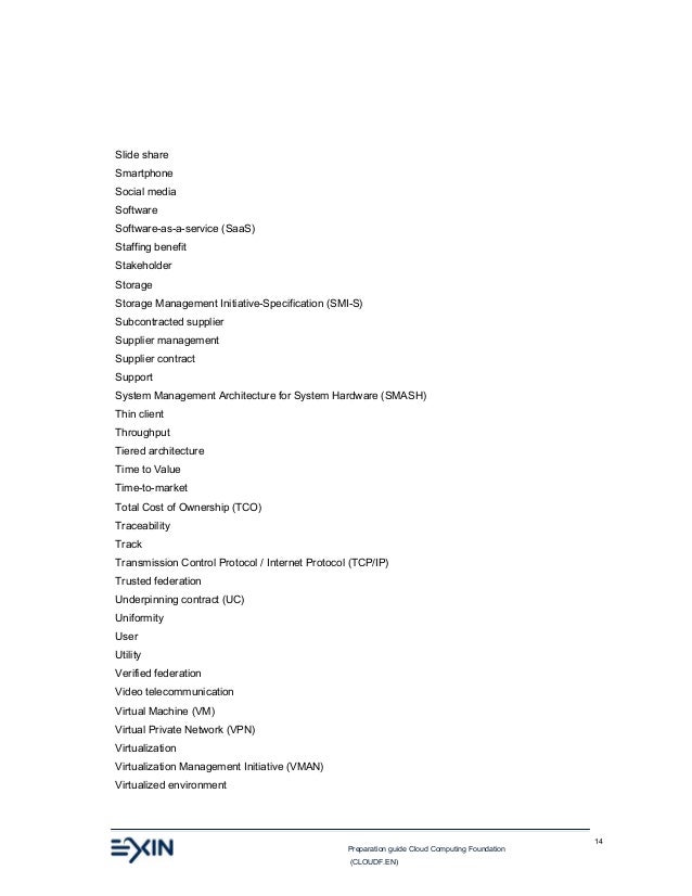 EXIN Cloud Computing Foundation basic training material