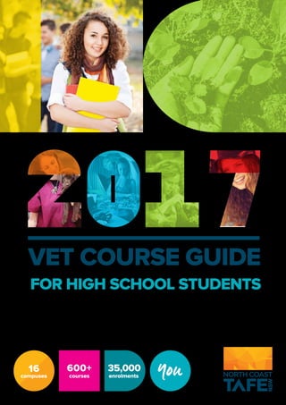 FOR HIGH SCHOOL STUDENTS
35,00016 600+
campuses courses enrolments
VET COURSE GUIDE
 
