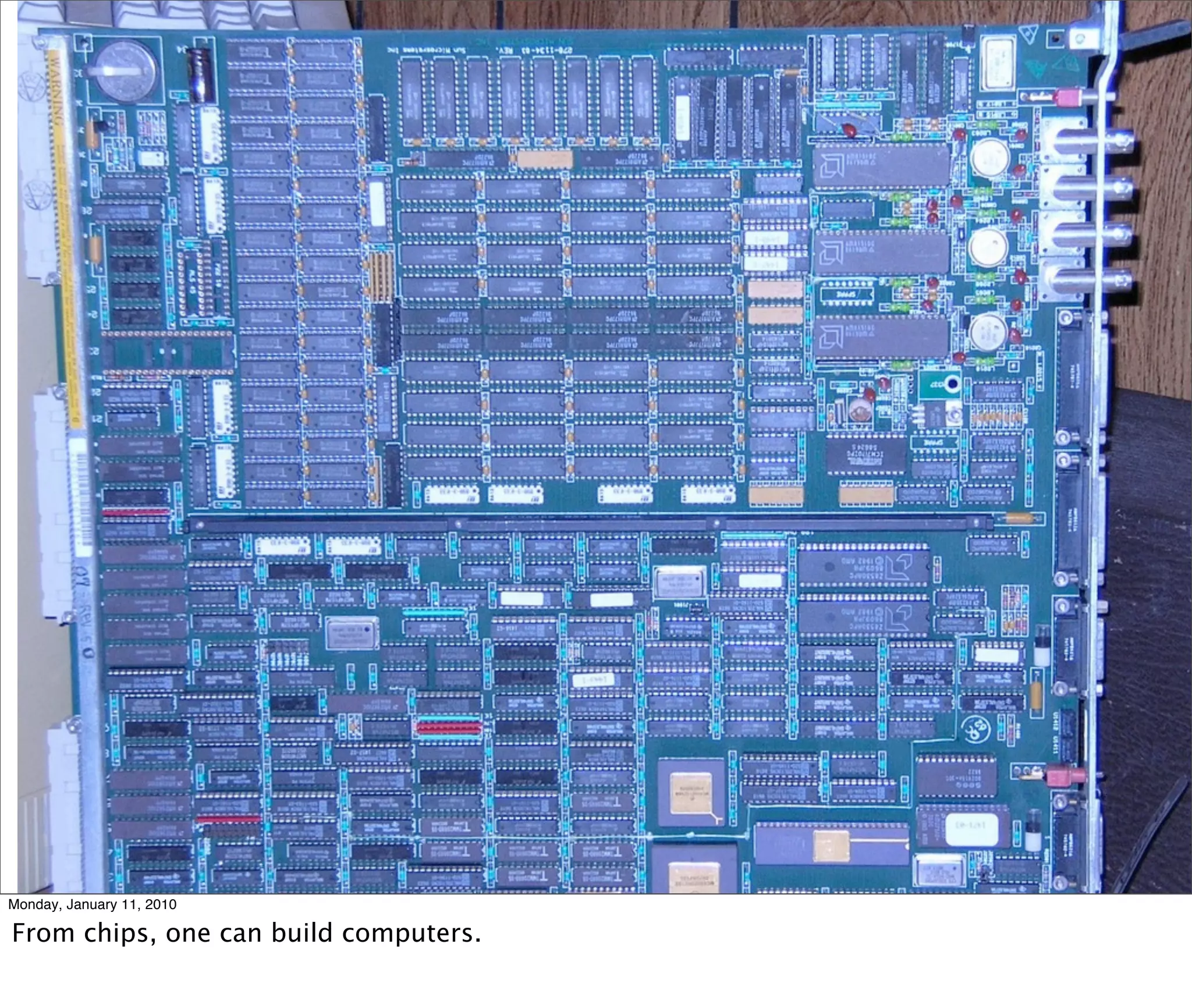 Monday, January 11, 2010

From chips, one can build computers.
 