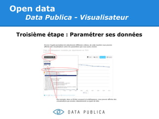 Open data
   Data Publica - Visualisateur

 Troisième étape : Paramétrer ses données
 