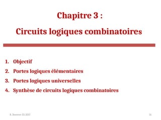 R. Besrour-II1-2017 51
Chapitre 3 :
Circuits logiques combinatoires
1. Objectif
2. Portes logiques élémentaires
3. Portes logiques universelles
4. Synthèse de circuits logiques combinatoires
 