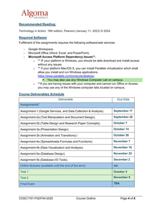 Course Outline description with subjects, title, dates | PDF