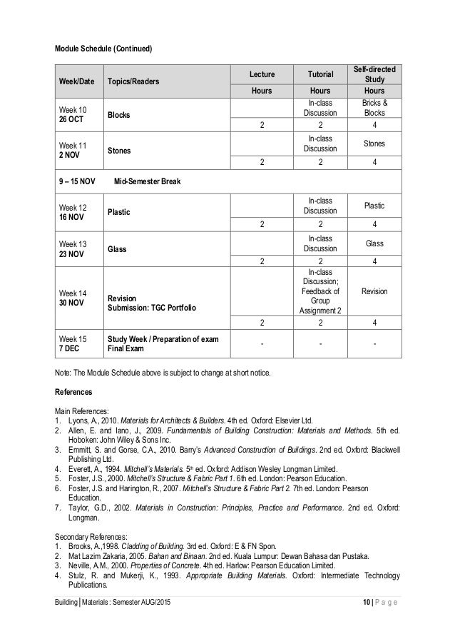 Building Materials Course outline