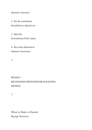 channel structure
2. Set & coordinate
distribution objectives
3. Specify
distribution Flow tasks
4. Develop alternative
channel structures
3
PHASE1:
RECOGNISETHENEEDFORACHANNEL
DESIGN
7
When to Make a Channel
Design Decision
 