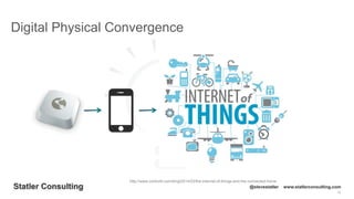 15
Statler Consulting @stevestatler www.statlerconsulting.com
http://www.control4.com/blog/2014/03/the-internet-of-things-and-the-connected-home
Digital Physical Convergence
 