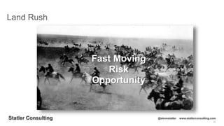 30
Statler Consulting @stevestatler www.statlerconsulting.com
Land Rush
Fast Moving
Risk
Opportunity
 