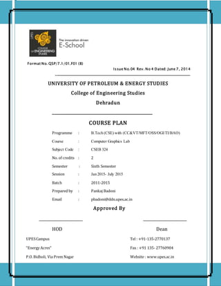 Course plan computer graphics lab | DOCX