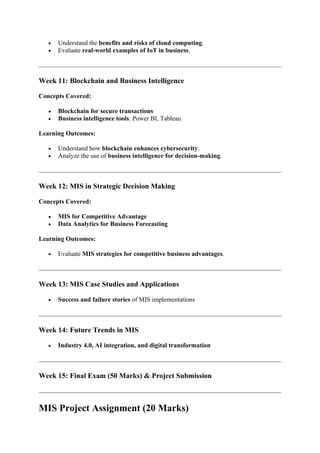 Comprehensive Management Information Systems (MIS) Course for BBA ...