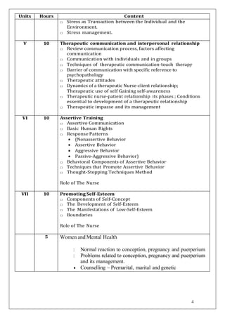 COURSE PLAN OF Mental health nursing 3rd year | PDF