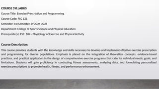 FSC 121-Course Presentation in Exercise Prescription and Programming | PPTX