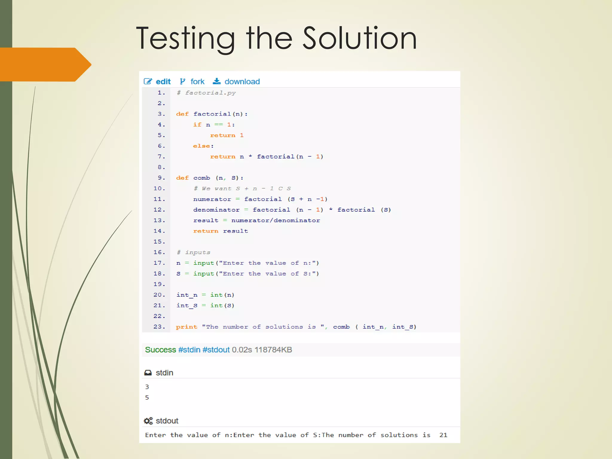Testing the Solution
 