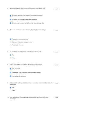 COURSERA 3D PRINTING APPLICATIONS QUESTIONS AND ANSWERS | PDF