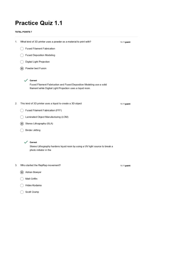 Coursera 3D Printing Hardware Questions and Answers PDF