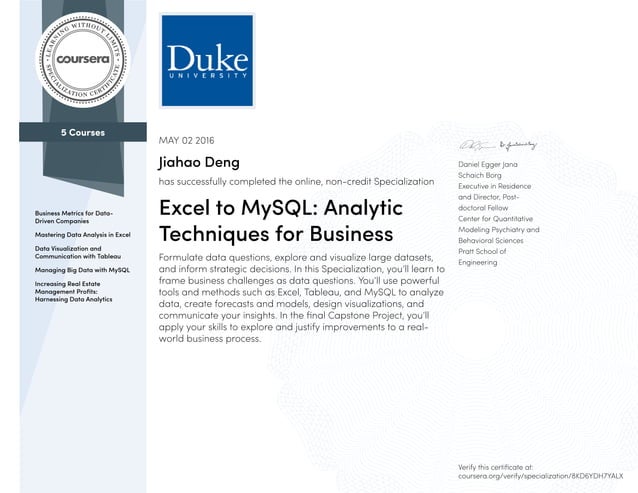 Coursera Specialization Excel To MySQL