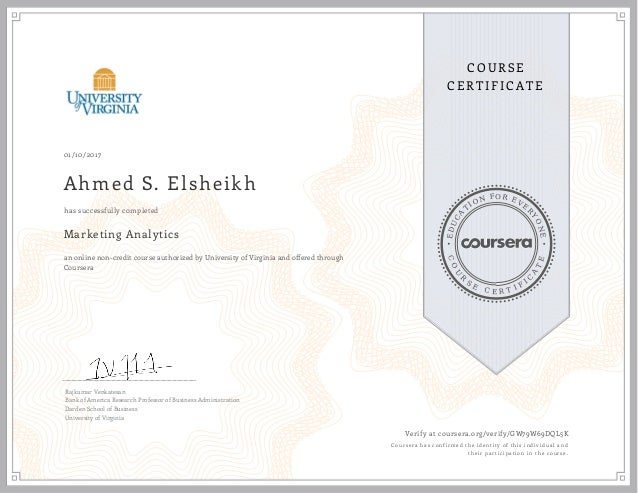 Marketing Analytics: University of Virginia (Coursera Course 2017) Marketing Analytics: University of Virginia (Coursera Course 2017)