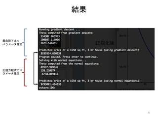 20
最急降下法で
パラメータ推定
正規方程式でパ
ラメータ推定
結果
 