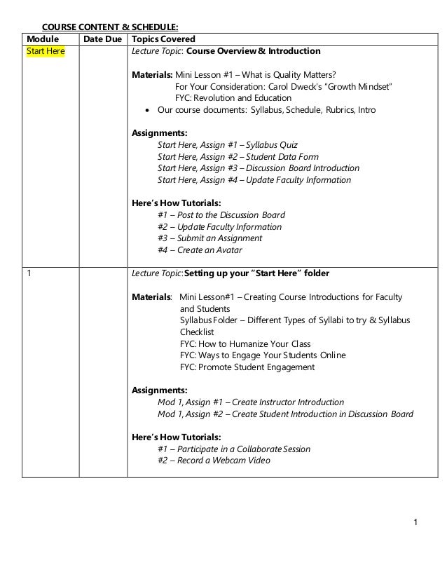 course schedule qoci