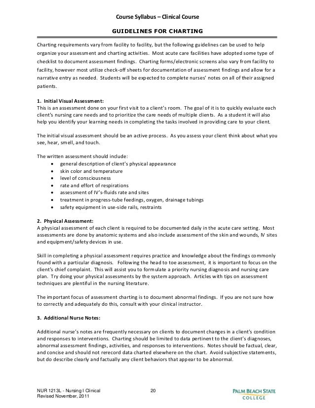course syllabus examples of charting a head to toe assessment