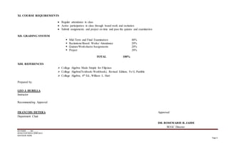Course syllabus college algebra | DOCX