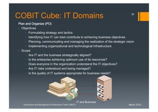 March 2014Governance and Management of Enterprise IT with COBIT 5
Plan and Organize (PO)
► Objectives
 Formulating strate...