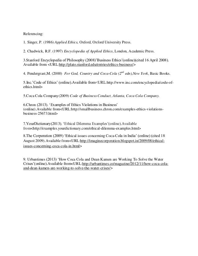 Business Ethics Coca Cola Business Ethics Coca Cola