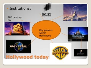 Hollywood today Institutions: 20th century fox Key players within Hollywood  