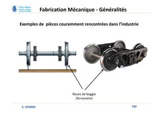 Exemples de pièces couramment rencontrées dans l’industrie
FM
Roues de boggie
(ferroviaire)
Fabrication Mécanique - Généralités
S. SFARNI
 