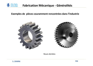 FM
Fabrication Mécanique - Généralités
Roues dentées
Exemples de pièces couramment rencontrées dans l’industrie
S. SFARNI
 