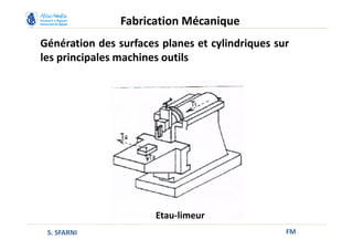 Génération des surfaces planes et cylindriques sur
les principales machines outils
FM
Fabrication Mécanique
S. SFARNI
Etau-limeur
 