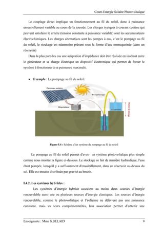 Cours Energie Solaire Photovoltaïque
Enseignante : Mme S.BELAID 9
Le couplage direct implique un fonctionnement au fil du ...