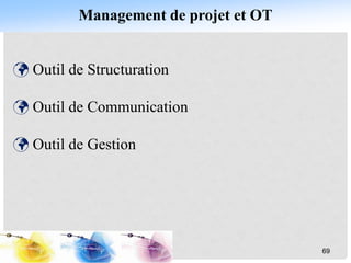 Management de projet et OT
 Outil de Structuration
 Outil de Communication
 Outil de Gestion
69
 