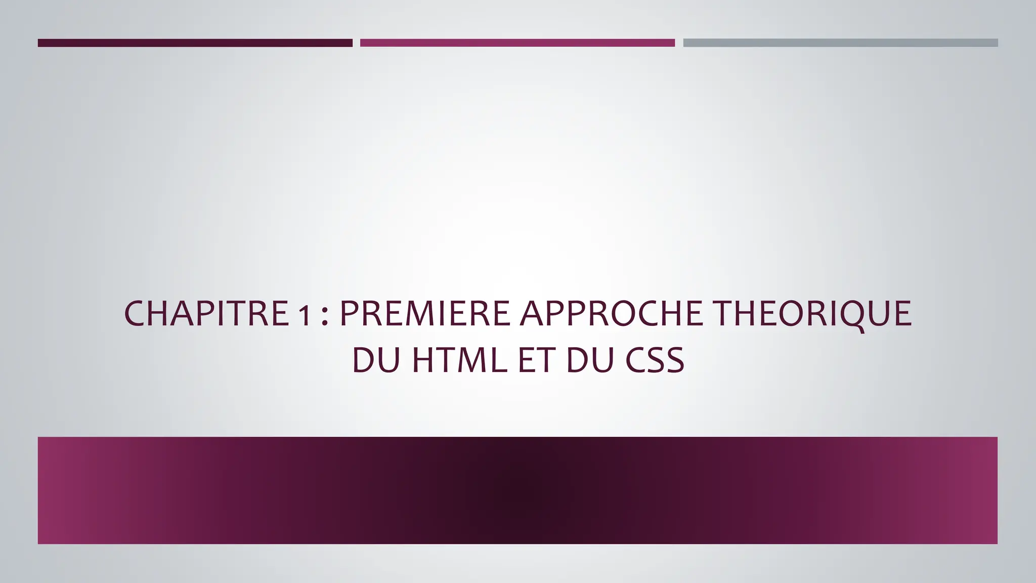 CHAPITRE 1 : PREMIERE APPROCHE THEORIQUE
DU HTML ET DU CSS
 