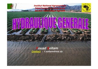 Fouad Sellam
Contact : f.sellam@ina.dz
Institut National AgronomiqueInstitut National Agronomique
DDéépartement du Gpartement du Géénie Ruralnie Rural
Section Hydraulique AgricoleSection Hydraulique Agricole
 