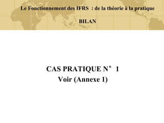 Le Fonctionnement des IFRS : de la théorie à la pratique
BILAN
CAS PRATIQUE N°1
Voir (Annexe 1)
 