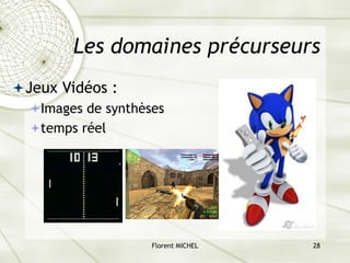 Florent MICHEL 28
Les domaines précurseurs
ªJeux Vidéos :
ªImages de synthèses
ªtemps réel
 