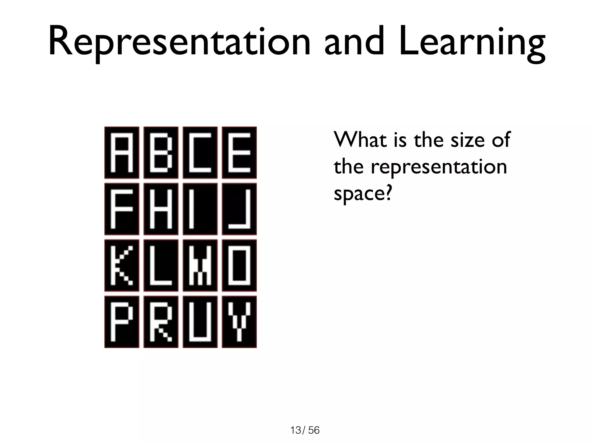 / 56
What is the size of
the representation
space?
13
Representation and Learning
 