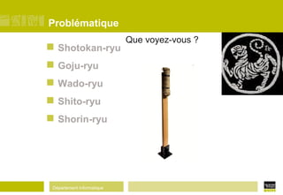 Département Informatique
Problématique
 Shotokan-ryu
 Goju-ryu
 Wado-ryu
 Shito-ryu
 Shorin-ryu
Que voyez-vous ?
 