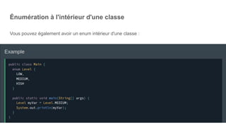 Énumération à l'intérieur d'une classe
Vous pouvez également avoir un enum intérieur d'une classe :
 