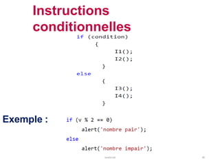 Instructions
conditionnelles
Exemple :
JavaScript 40
 