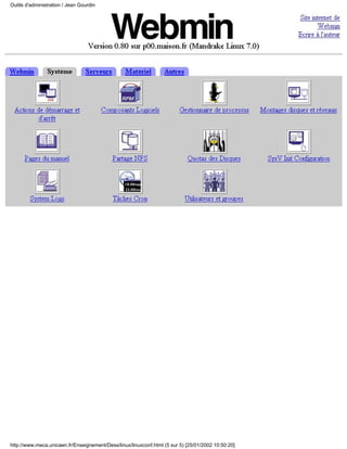 Outils d'administration / Jean Gourdin




http://www.meca.unicaen.fr/Enseignement/Dess/linux/linuxconf.html (5 sur 5) [25/01/2002 10:50:20]
 