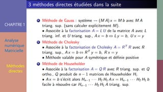 CHAPITRE 1
Analyse
numérique
Matricielle
Méthodes
directes
 