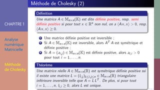 CHAPITRE 1
Analyse
numérique
Matricielle
Méthode
de Cholesky
 