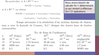Nous avons besoin de
calculer N+1 déterminant;
ce qui revient à effectuer
3(n+1)! opérations
 