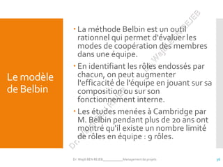 Le modèle
de Belbin
 La méthode Belbin est un outil
rationnel qui permet d'évaluer les
modes de coopération des membres
d...