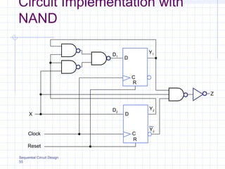Sequential Circuit Design
55
Circuit Implementation with
NAND
Clock
D
D
C
R
Y2
Z
C
R
Y1
X
Reset
Y2
D1
D2
 