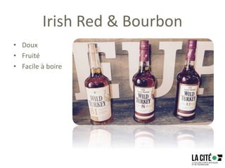 Irish Red & Bourbon
• Doux
• Fruité
• Facile à boire
 
