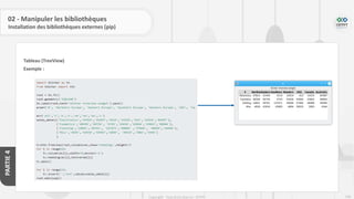240
Copyright - Tout droit réservé - OFPPT
PARTIE
4
02 - Manipuler les bibliothèques
Installation des bibliothèques externes (pip)
Tableau (TreeView)
Exemple :
 